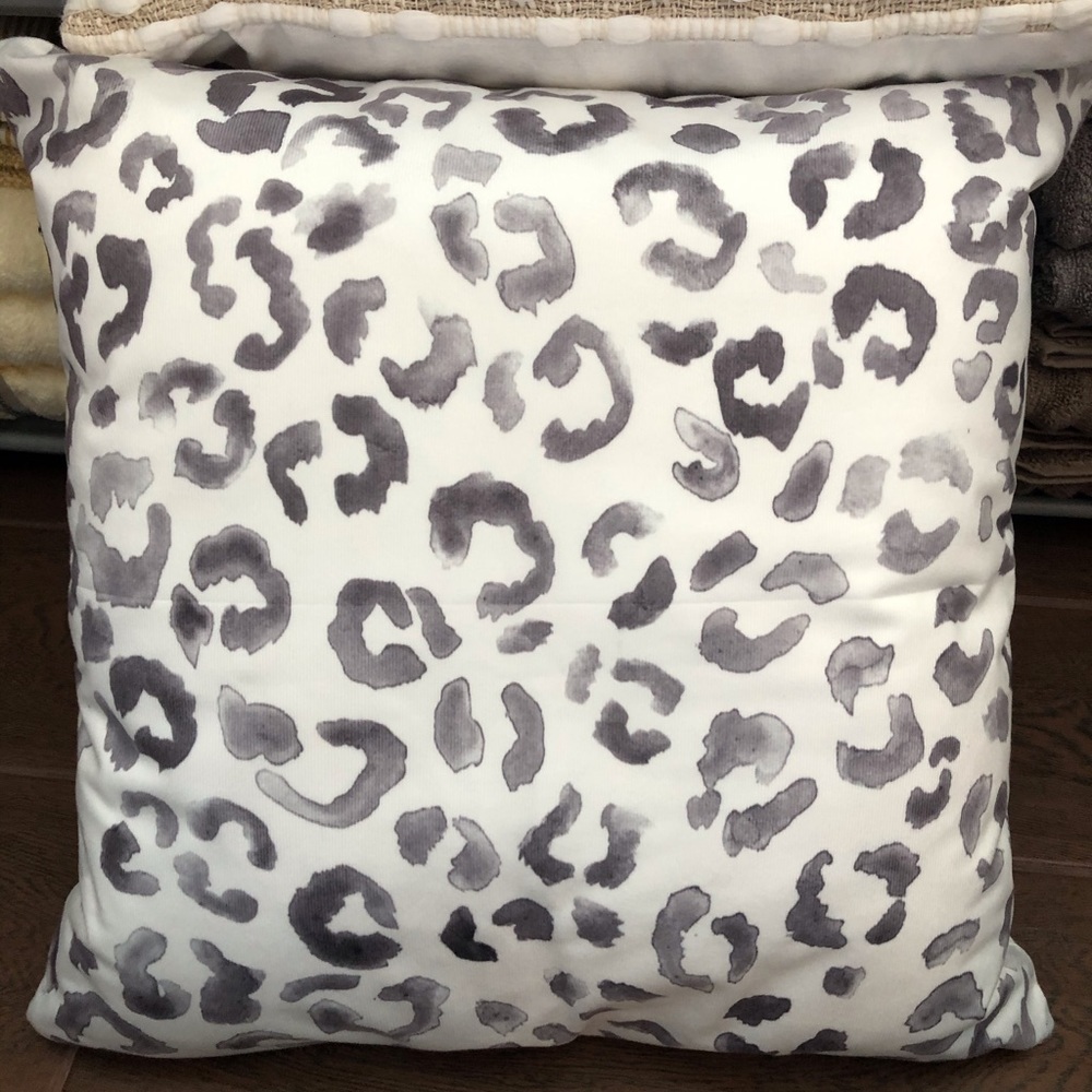 Leopard Print Boho Living pillow white NWT grey